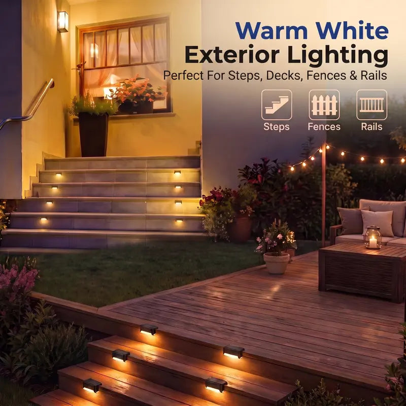 Solar Deck Step Lights, Solar Powered Waterproof Outdoor Lighting