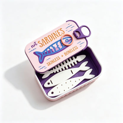 Sardines Travel Jewelry Case with 3 Fish-Shaped Holders