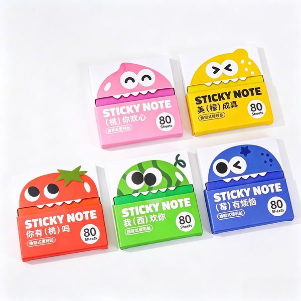 5 Style Sticky Note Pads 80 Sheets Cute Pull-Out Adhesive Memo Notes