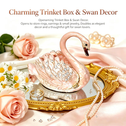 Mini Pink Swan Trinket Box for Jewelry Ring Earrings