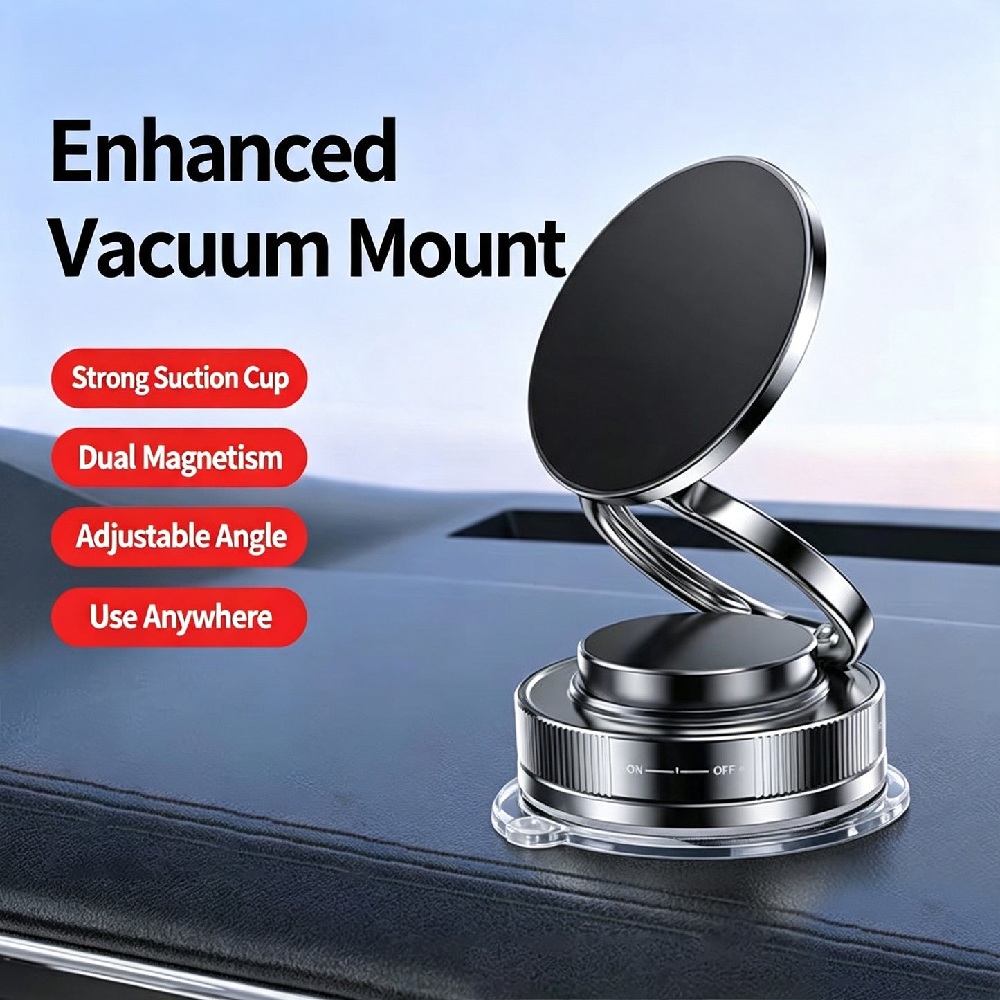 Vacuum & Magnetic Phone Holder — Foldable, Adjustable, and 360° Rotatable