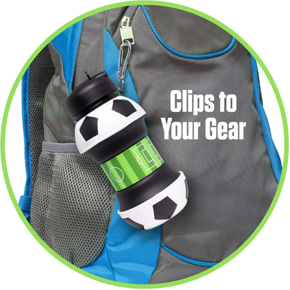 19oz/550ml Soccer Ball Water Bottle Collapsible - Food Grade with Carabiner Clip