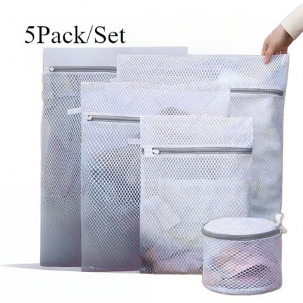 5 Pcs Mesh Laundry Bag Set – Features Sturdy Zipper Closures