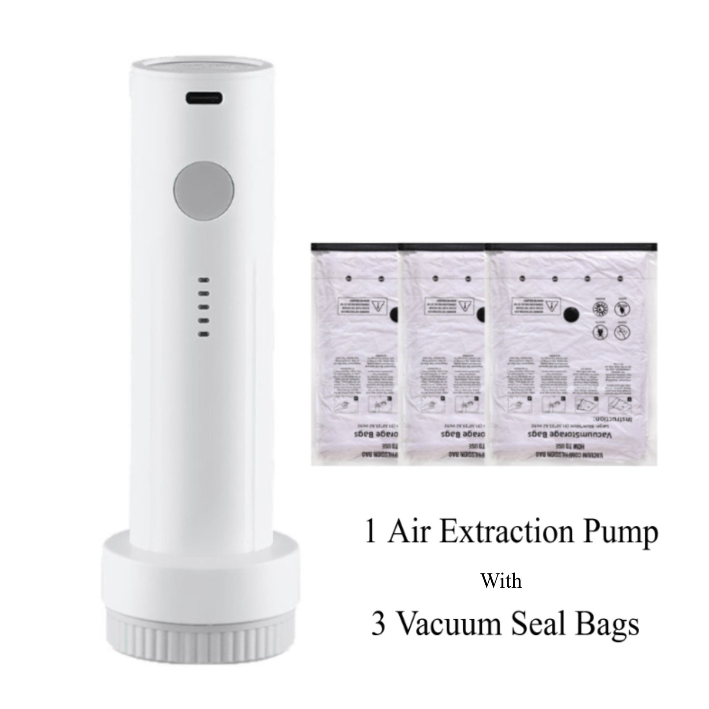Cordless Electric Air Pump Set – Includes 3 Travel Vacuum Storage Bags