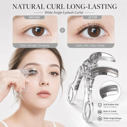Wide Angle Eyelash Curler with Comb