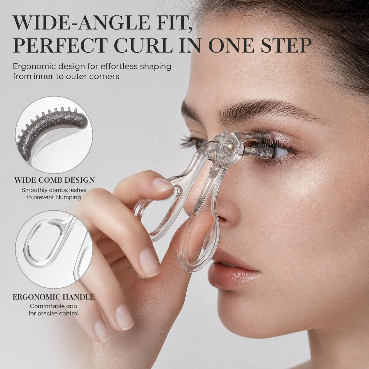 Wide Angle Eyelash Curler with Comb
