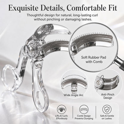 Wide Angle Eyelash Curler with Comb
