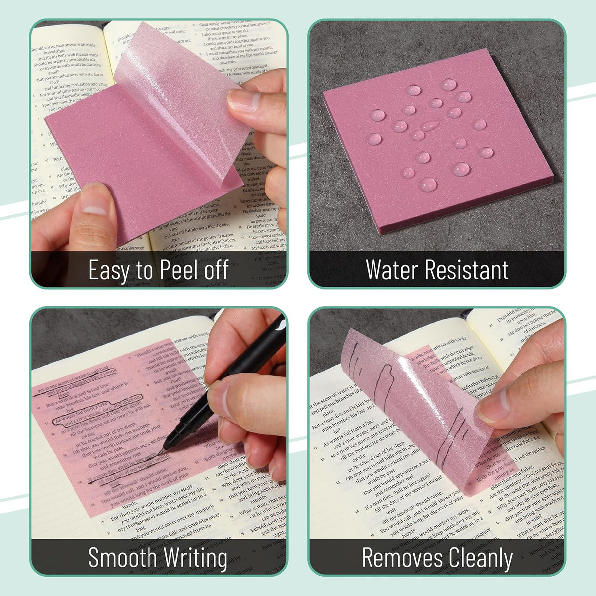 Frosted See-Through Glittered Reusable Sticky Notes,  300-Sheet