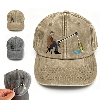 Embroidered Fisherman Hat with Pull-Up Glass Fish