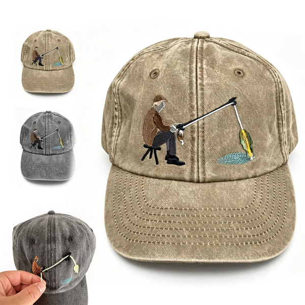 Embroidered Fisherman Hat with Pull-Up Glass Fish
