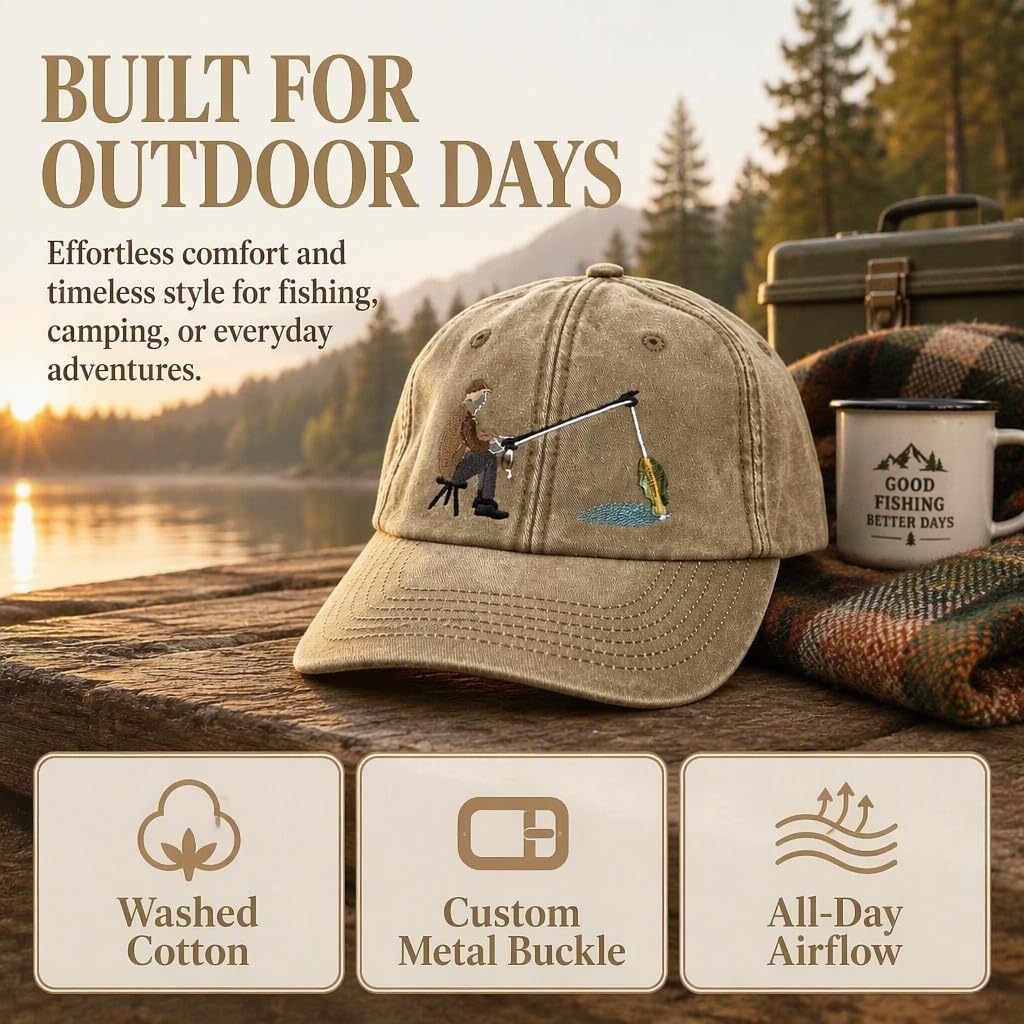 Embroidered Fisherman Hat with Pull-Up Glass Fish