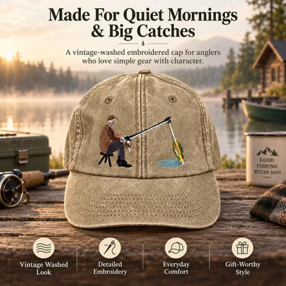Embroidered Fisherman Hat with Pull-Up Glass Fish