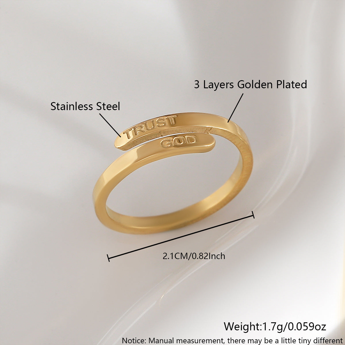 3 Pack "Trust God" Cross Ring– Adjustable Stainless Steel Religious Faith Ring