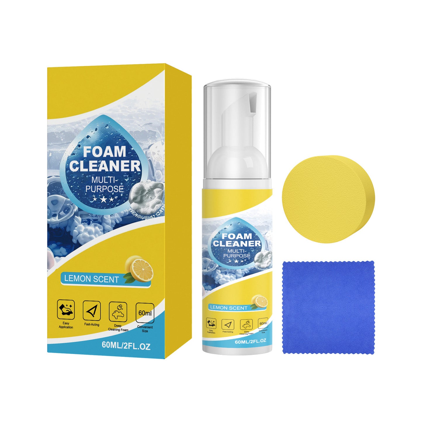 4-in-1 Foam Spray Cleaner Set with Sponge and Towel