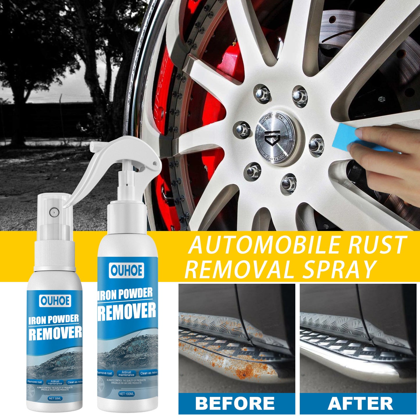 100ML Iron Powder Remover Spray for Metal,Tools,Cars,Chains