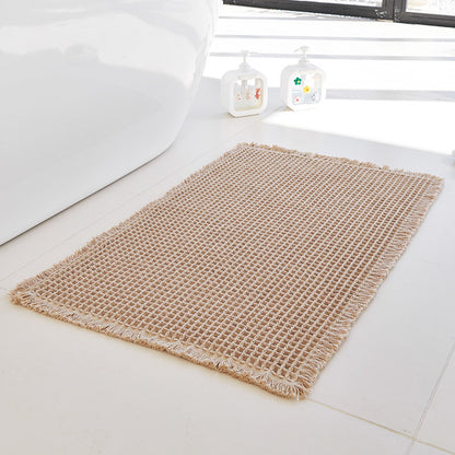 Waffle Bath Mat with Tassels , Soft Super Absorbent Non-Slip
