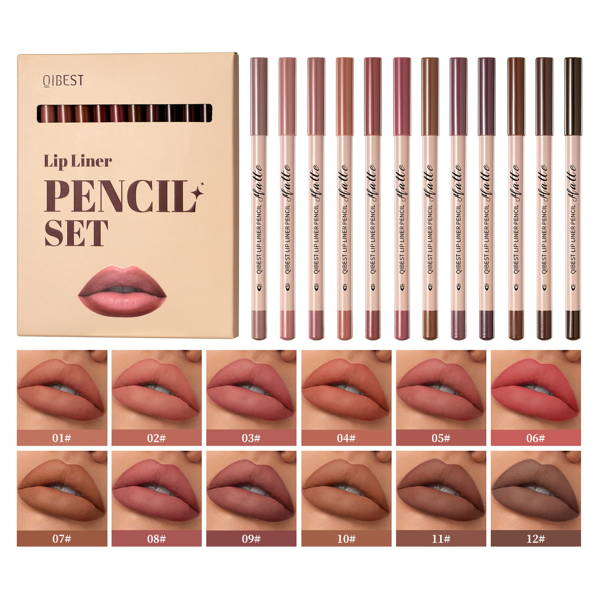 12 Colors Matte Velvet Lip Liner Set