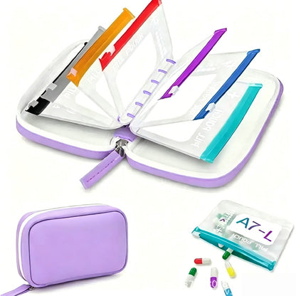Reusable Bag with Transparent Pockets, Daily Supplement Organizer, Portable Pack with Secure Zipper