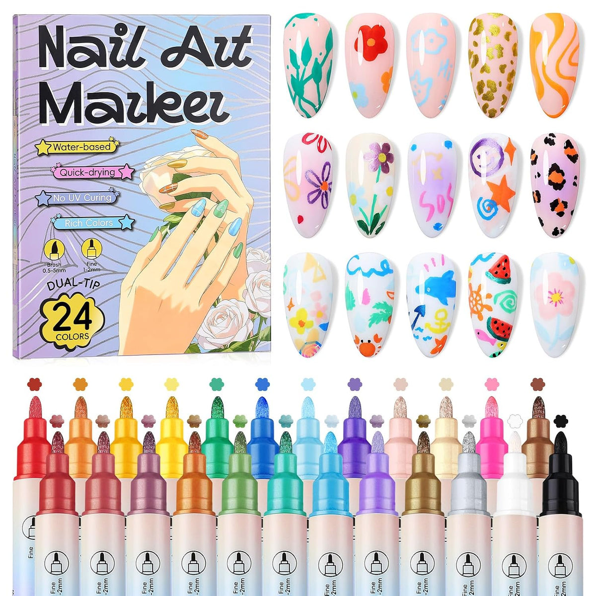 Nail Art Pens Set for Painting Dots Liner Lettering & Design