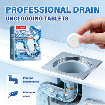 12 PCS Drain Clog Remover for Sink & Shower, Dissolves Hair, Grease, Soap Scum & Paper