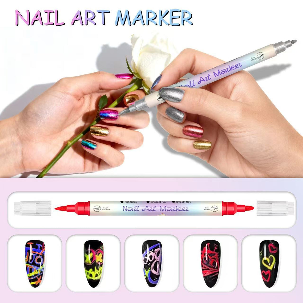 Nail Art Pens Set for Painting Dots Liner Lettering & Design