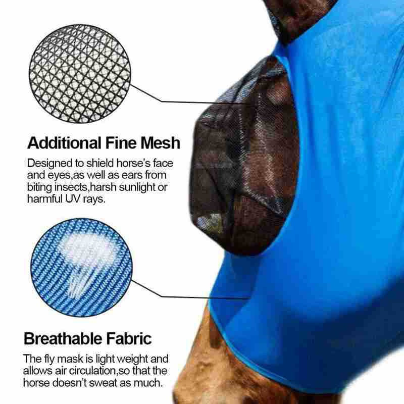 Stretchy Horse Fly Mask with Extra-Large Eyes & Mane Opening – Soft, Breathable