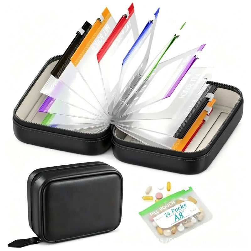 Reusable Bag with Transparent Pockets, Daily Supplement Organizer, Portable Pack with Secure Zipper