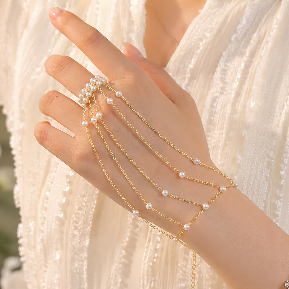 Gold Tassel Finger Ring Hand Chain for Women, Wedding Prom Party Statement Jewelry