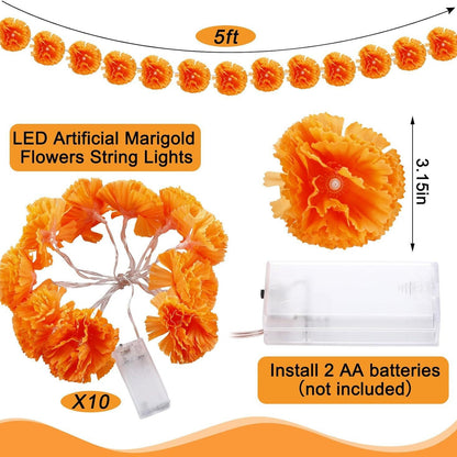 Artificial Marigold Flowers String Lights