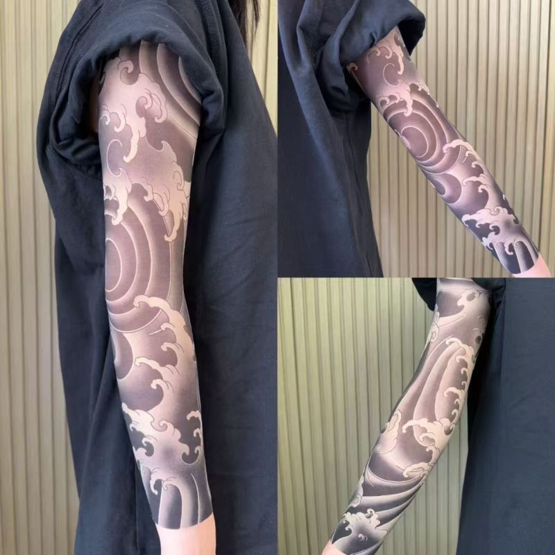 High-Elasticity Seamless Cooling Tattoo-Effect Arm Sleeves