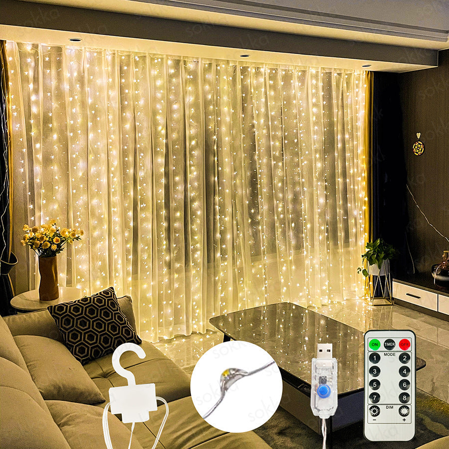 300-LED Curtain String Lights (3m x 3m) — Perfect for Bedroom Decor