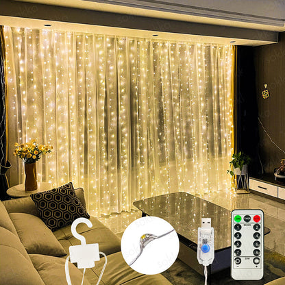 300-LED Curtain String Lights (3m x 3m) — Perfect for Bedroom Decor