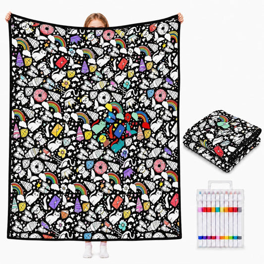 Coloring Blanket with 12 Markers Kit for Everyday Use & Home Decor