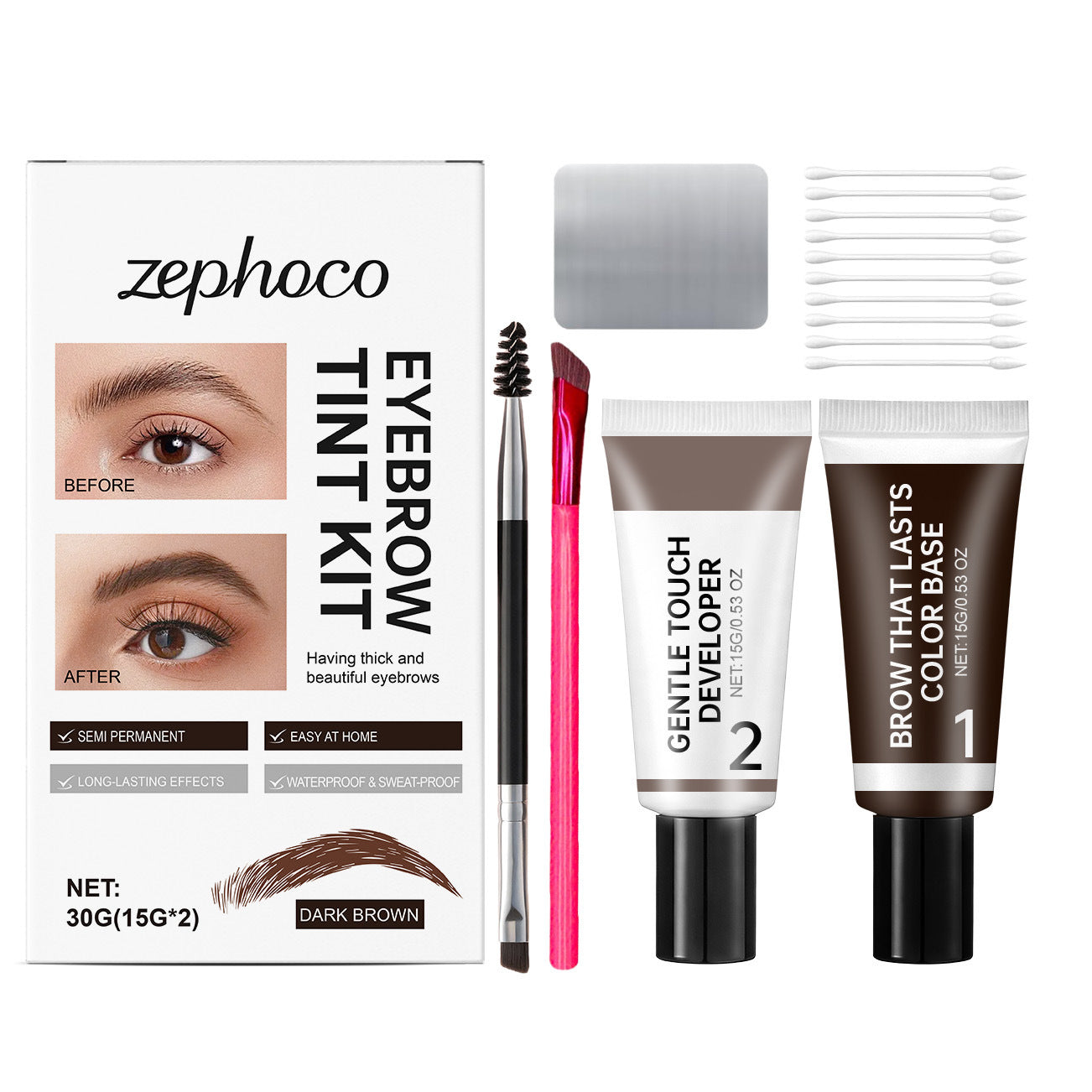 2-in-1 Brow Color Kit for 6-Week Defined Look, 30g Extra Large Capacity (15g+15g) with Natural Bushy Results