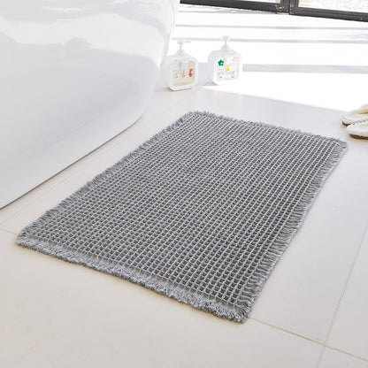 Waffle Bath Mat with Tassels , Soft Super Absorbent Non-Slip
