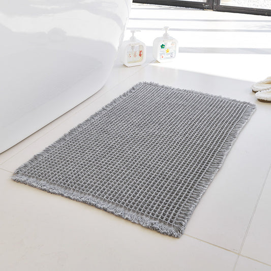 Waffle Bath Mat with Tassels , Soft Super Absorbent Non-Slip