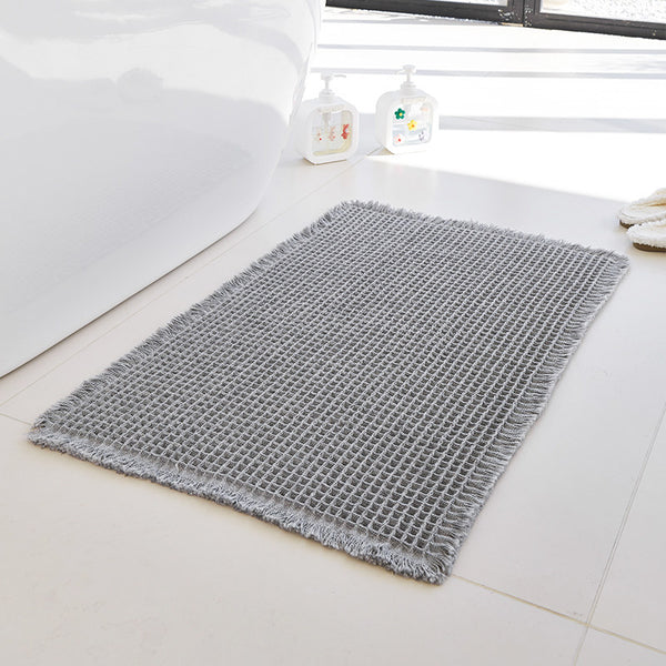 Waffle Bath Mat with Tassels , Soft Super Absorbent Non-Slip