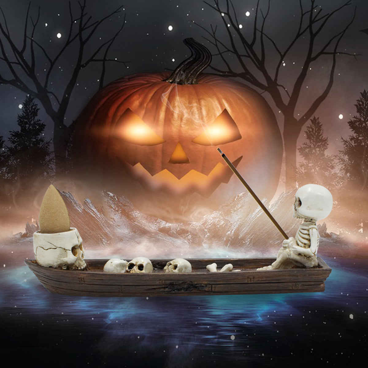 Gothic Skull Incense Burner Cones Skeleton Boat Candle Holder