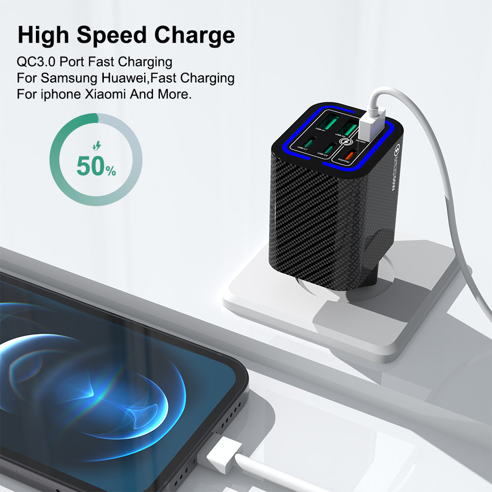 50W 6-Port USB & Type-C Charging Block Suitable for All Smartphone