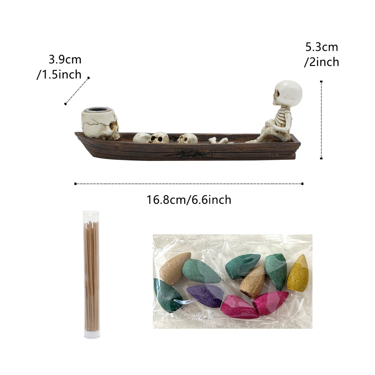 Gothic Skull Incense Burner Cones Skeleton Boat Candle Holder