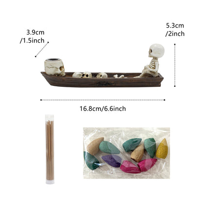 Gothic Skull Incense Burner Cones Skeleton Boat Candle Holder