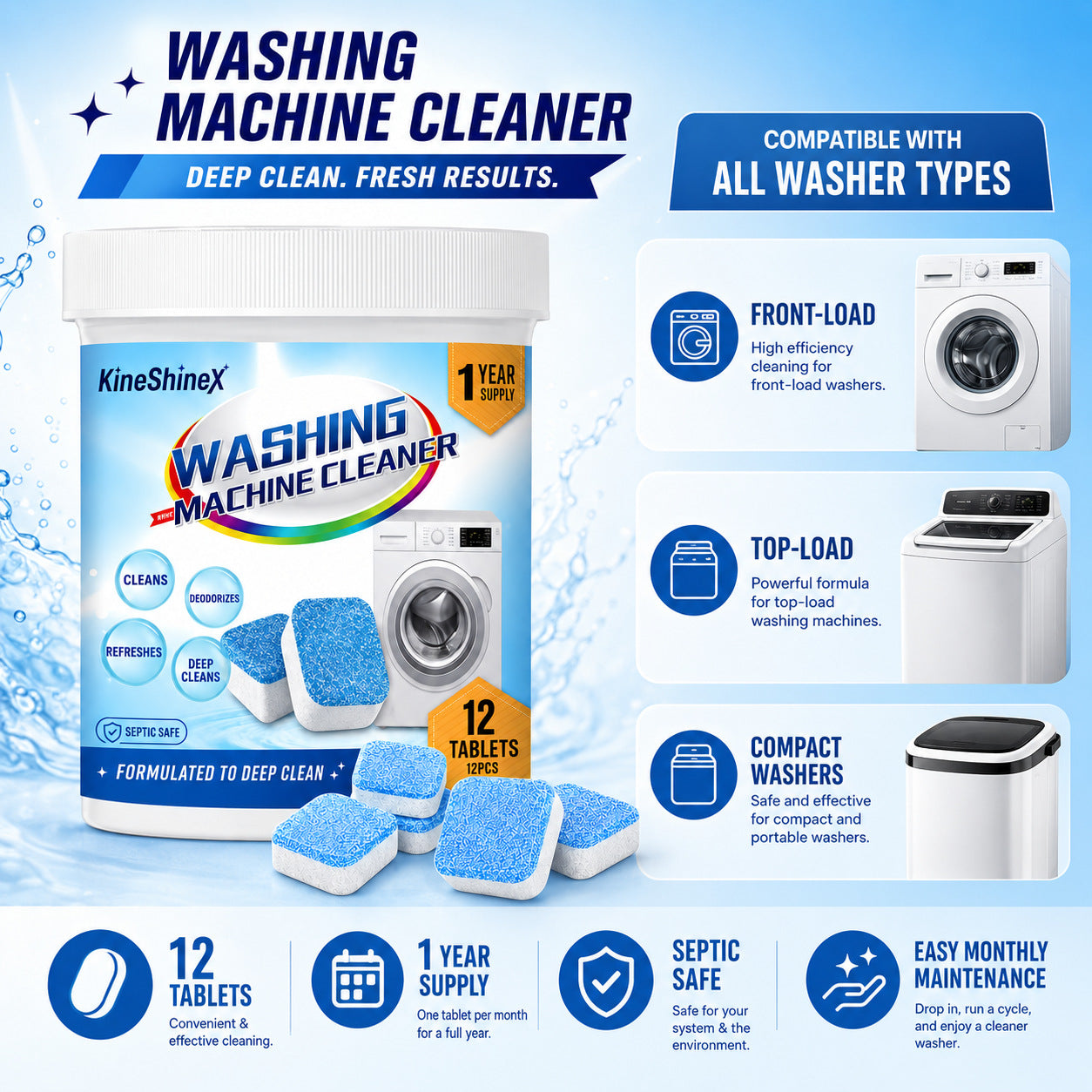 12 Pack Washing Machine Cleaner Tablets