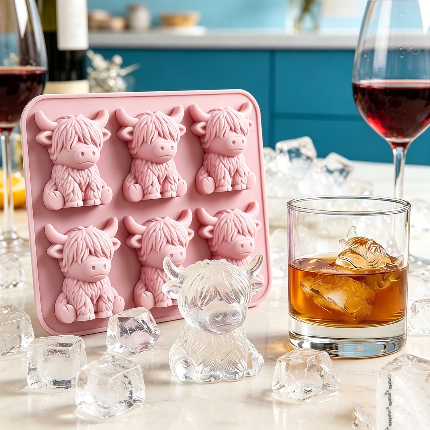 3D Cute Cattle Silicone Ice Cube Mold for Whiskey Cocktails Beer Coffee and Drinks Party