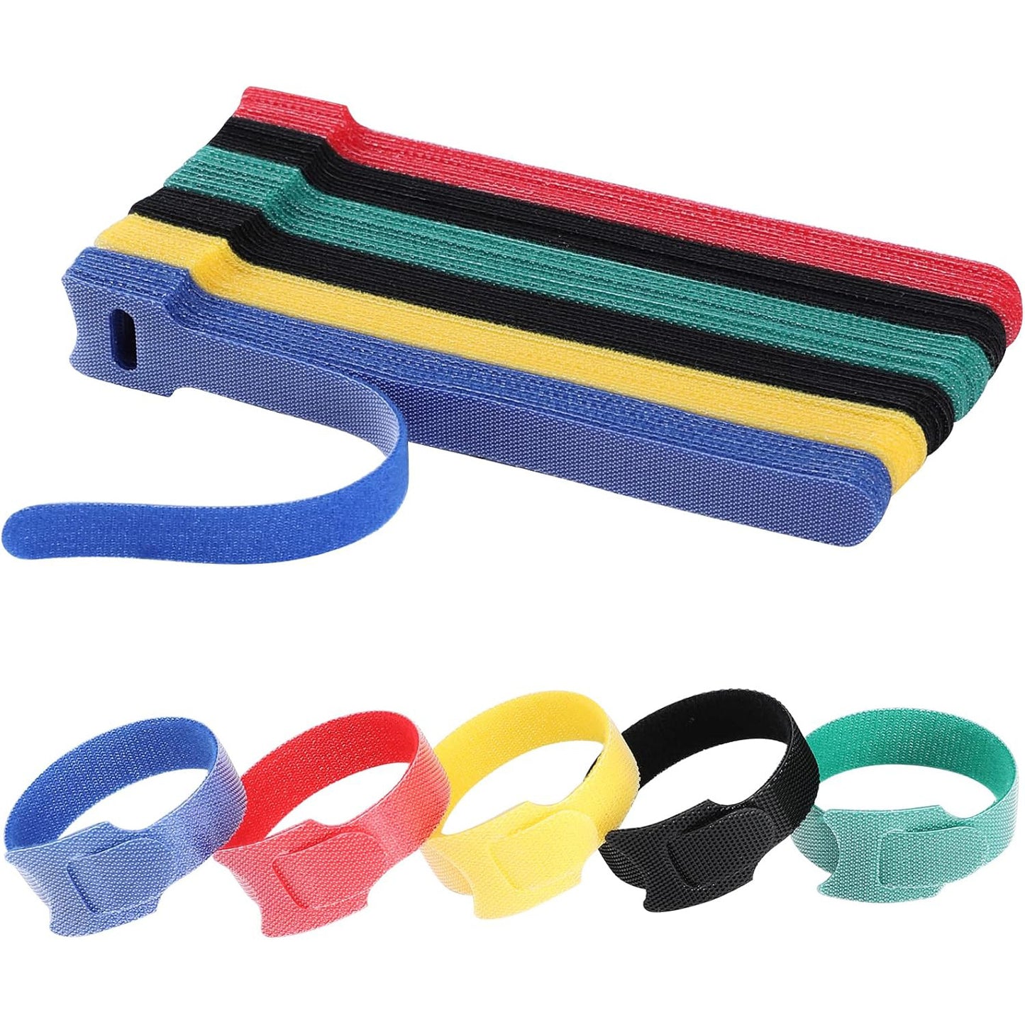 50 Pcs Multicolor Cable Ties – Reusable Nylon Fabric Fastening Straps for Cable Management & Organization