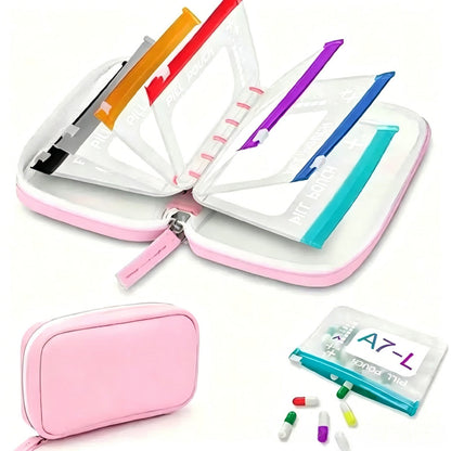 Reusable Bag with Transparent Pockets, Daily Supplement Organizer, Portable Pack with Secure Zipper
