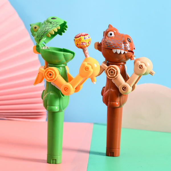 Cat-Teasing Dinosaur Robot Candy Dispenser / Lollipop Holder