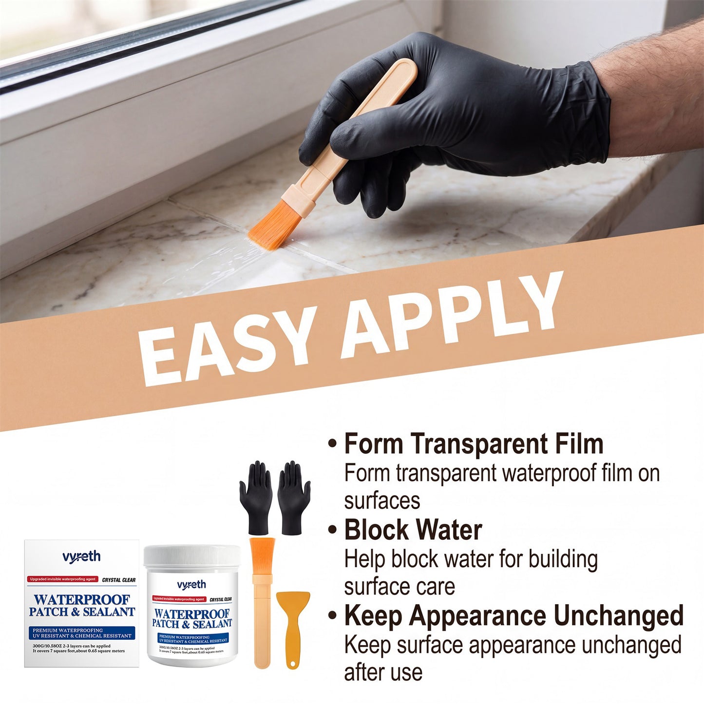 300ml Waterproof Coating for Indoor Outdoor Bathroom Kitchen Countertop Window Sills Walls Tile Roofs Garden Terraces