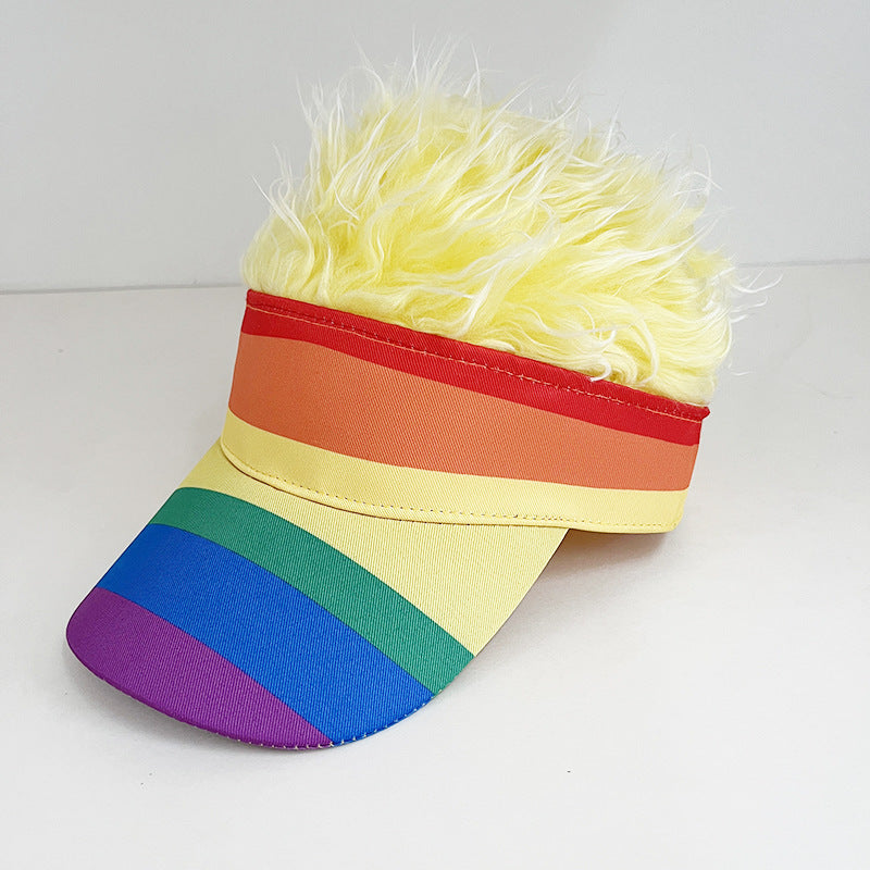 Visor Hat with Hair Funny Spiked Hair Wig Hat Novelty Adjustable Baseball Cap