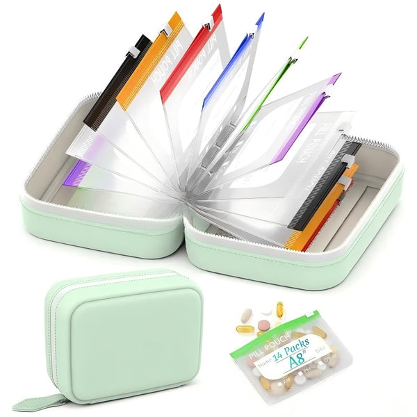 Reusable Bag with Transparent Pockets, Daily Supplement Organizer, Portable Pack with Secure Zipper