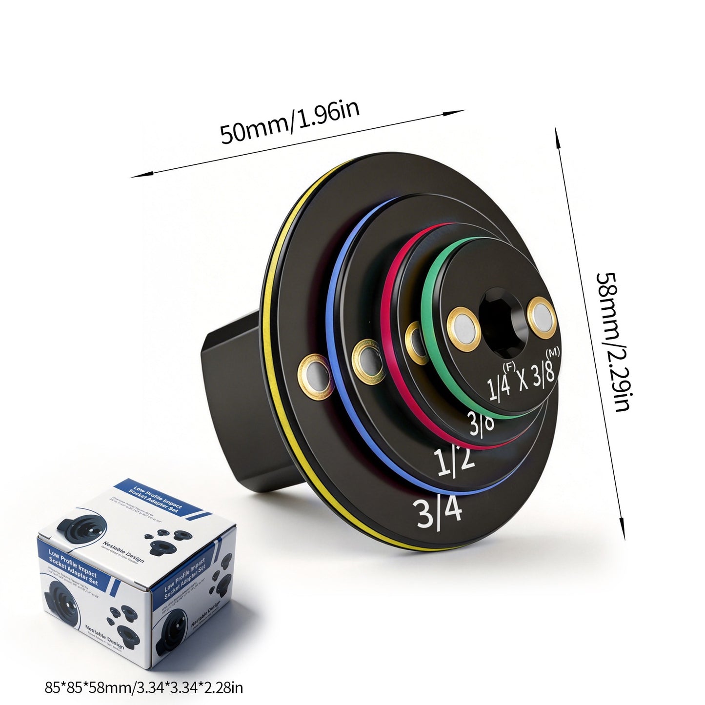 4PC Magnetic Socket Converters Cr-Mo Steel for Tight Spaces, 1/4"–3/8"–1/2"–3/4"–1"